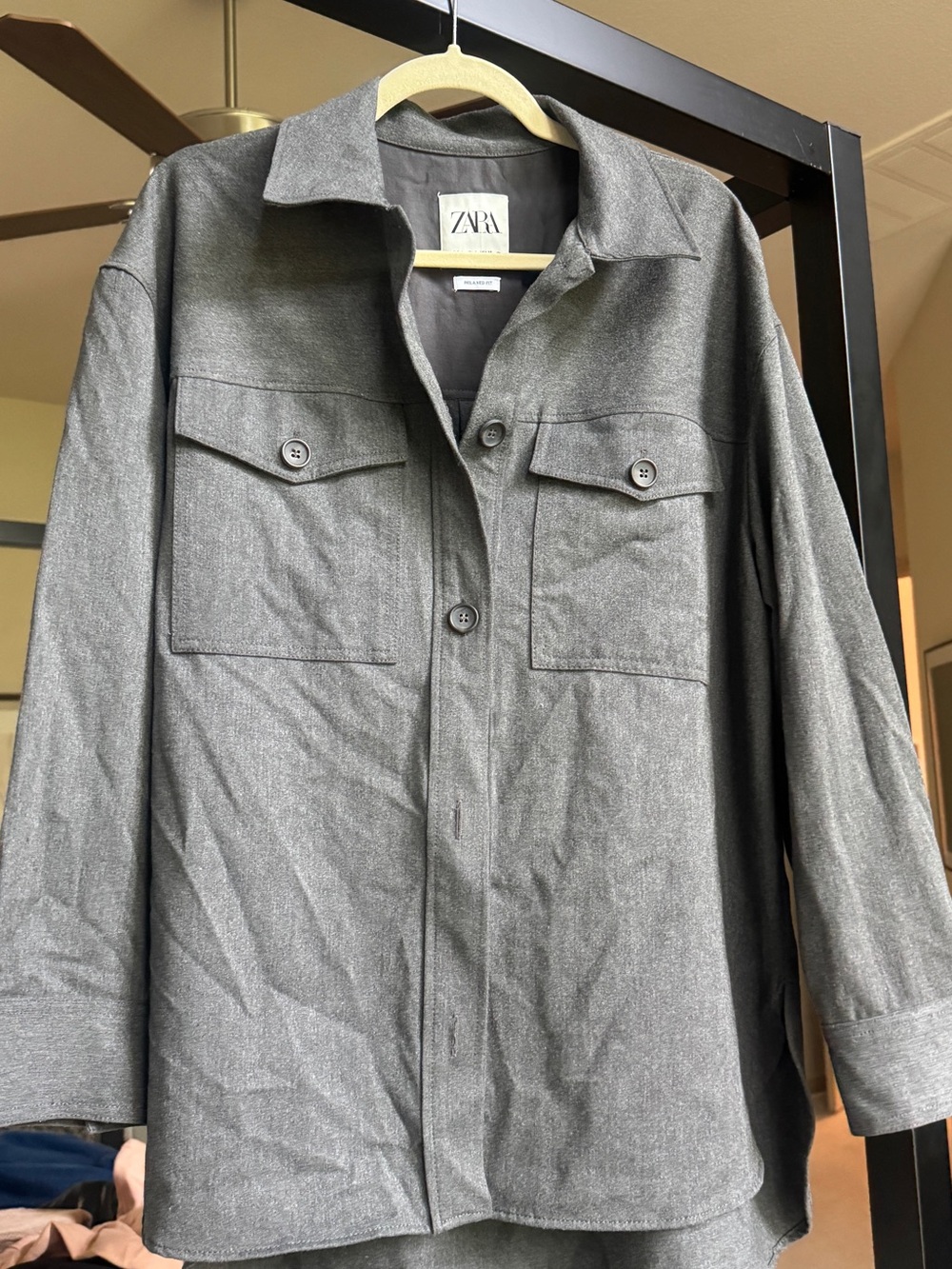 ZARA Grey Button-Front Overshirt Jacket